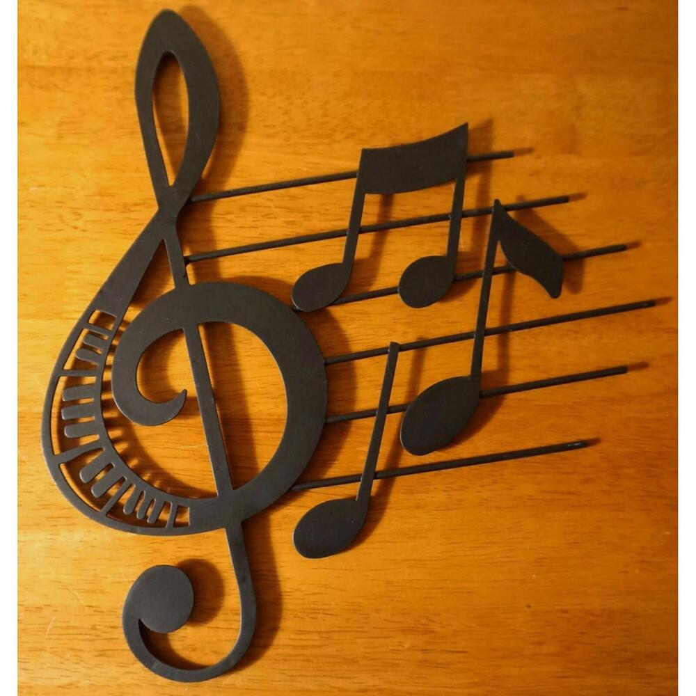 Black Musical Notes Music Room Staff Treble Clef Metal Wall Sculpture Sign NEW